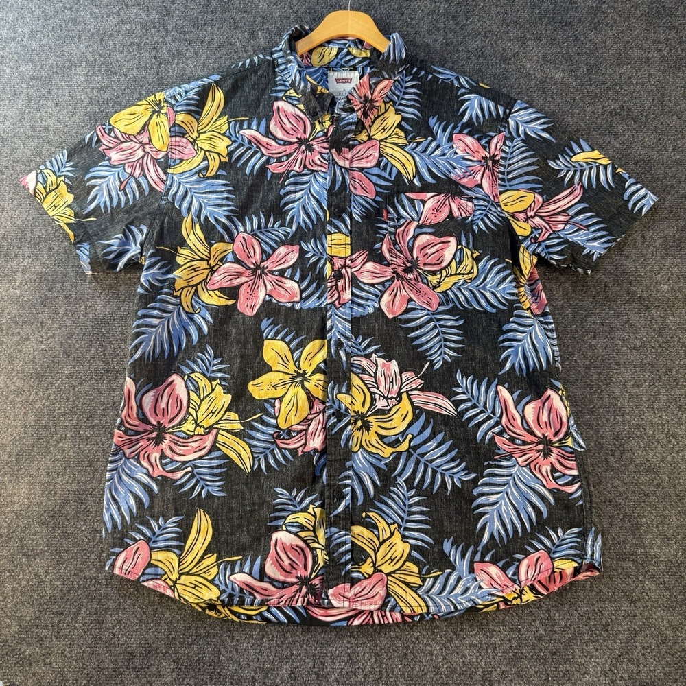 Levis Hawaiian‎ Shirt Mens XL Floral Tropical Camp Button Front 100% Cotton